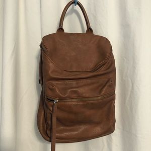 Faux leather camel colored backpack